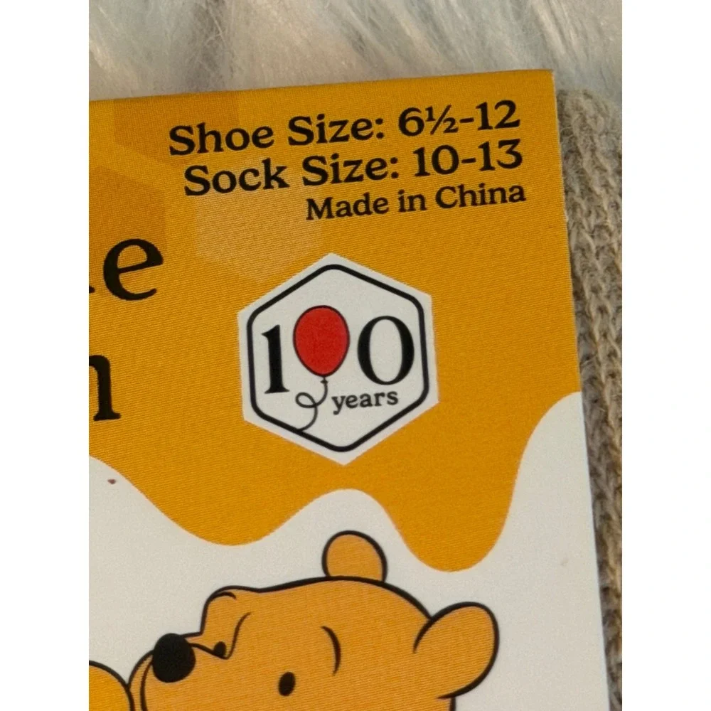Disney Winnie the Pooh 100 Years Crew Socks Tan Character Shoe Size 6.5-12 NEW